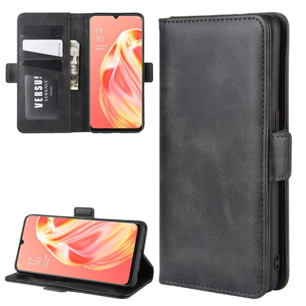 Oppo A91 / F15 / Reno 3 Deluxe Flip Cover Case Credit Card Slots Magnetic Closing - Black - Noco