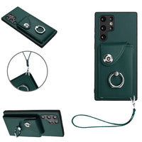Samsung Galaxy S22 Ultra Rear 8 Card Wallet Cover with Ring/Stand - Green Noco