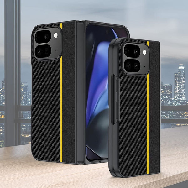 Google Pixel 10 Pro Fold Ultra-Thin Carbon Fiber Pattern Cover - Carbon With Yellow Stripe - Noco