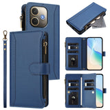 OPPO A5 PRO 4G/5G Zip Wallet 9 card Slot Flip Cover with Magnetic Closing Front Cover - Blue - Noco