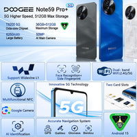DOOGEE Note59 Pro+ 5G Smartphone | 12GB RAM 512GB ROM 6250mAh Battery Android 15 - Doogee