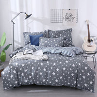 King Size - 4 Piece Duvet Cover Set 2x Pillow Cases Sheet and Duvet Cover - Star Stripes - Bedding Noco
