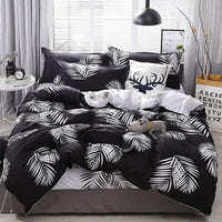 King Size - 4 Piece Duvet Cover Set 2x Pillow Cases Sheet and Duvet Cover - Leaf - Bedding Noco