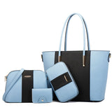 Estilio 4pc Tote Bag With Crossbody Bag Zip Wallet And Card Holder - Blue and Black - Fashion Noco