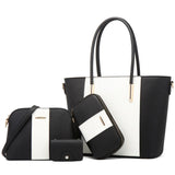 Estilio 4pc Tote Bag With Crossbody Bag Zip Wallet And Card Holder - Black and White - Fashion Noco