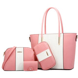 Estilio 4pc Tote Bag With Crossbody Bag Zip Wallet And Card Holder - Pink and White - Fashion Noco