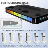 PS5 Pro PS5 Slim and PS5 Standard - RGB Vertical Cooling Stand with Controller Charging Dock - iPlay