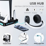 PS5 Pro PS5 Slim and PS5 Standard - RGB Vertical Cooling Stand with Controller Charging Dock - iPlay