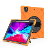 Heavy Duty Shockproof Protective Tablet Cover with Rotating Stand/Hand Grip/Stylus Holder for Apple iPad Pro 12.9 2020 - Black and Orange - 