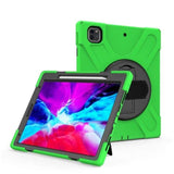 Heavy Duty Shockproof Protective Tablet Cover with Rotating Stand/Hand Grip/Stylus Holder for Apple iPad Pro 12.9 2020 - Black and Green - 