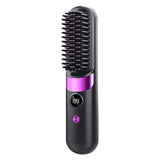 Cordless Hair Straightener Brush – Portable Heated Styling Brush with LED Display - Black/Purple - NOCO