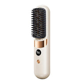 Cordless Hair Straightener Brush – Portable Heated Styling Brush with LED Display - Ivory/Gold - NOCO