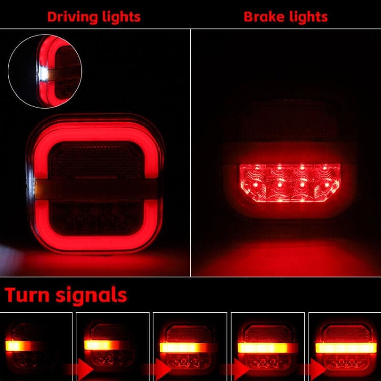 [2 Pack] 28 LED Square 12V/24V Tail Light Set Sequential Indicators ...