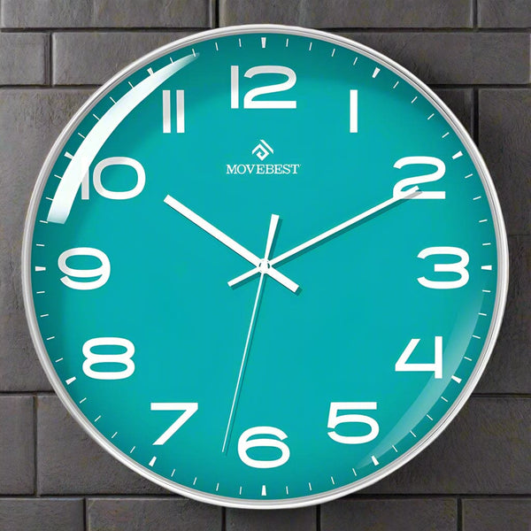 MoveBest 12’’ Wall Clock Silent Mechanism Large Number - Green Face with White Frame - Noco