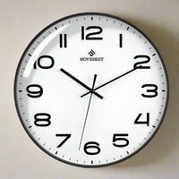 MoveBest 12’’ Wall Clock Silent Mechanism Large Number - White Face with Black Frame - Noco