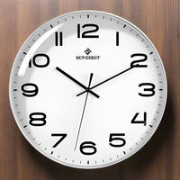 MoveBest 12’’ Wall Clock Silent Mechanism Large Number - White Face with White Frame - Noco
