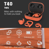 T&G T40 TWS Bluetooth Wireless Sports Earphones - IPX6 Rated Over Ear Stability - Black - T&G