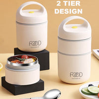 2 Tier Insulated Bento Lunch Box for Hot/Cold Food - Green/Yellow Highlights - NOCO