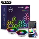 G01 Smart Hexagon LED Wall Light Panel Kit with Infinity Mirror Effects - 15 Pack - YWXLight