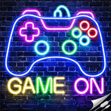 LED Neon Arcade Sign - Sports Game Room & Mancave Wall Decor Atmosphere Light - Game On Controller 36x33cm - NOCO