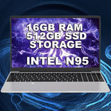 GXMO A156N 15.6’’ Windows 11 Laptop | Intel N95 Quad-Core | 16GB RAM | 512GB SSD | Fingerprint Unlock - NOCO