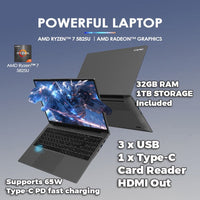 GXMO G15 Ryzen 7 15.6’’ Laptop 32GB RAM + 1TB Storage Radeon Graphics - Blackview
