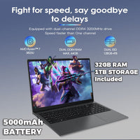 GXMO G15 Ryzen 7 15.6’’ Laptop 32GB RAM + 1TB Storage Radeon Graphics - Blackview