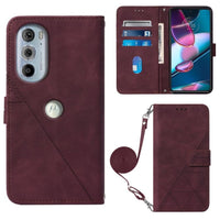 Motorola Edge 30 Pro Wallet Flip Cover Card Slots Shoulder Lanyard - Red - Cover Noco