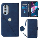 Motorola Edge 30 Pro Wallet Flip Cover Card Slots Shoulder Lanyard - Blue - Cover Noco