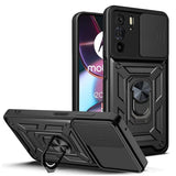 Motorola Edge 30 Pro Armor Rugged Sliding Camera Cover with Metal Ring/Stand - Black - Cover Noco