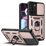 Motorola Edge 30 Pro Armor Rugged Sliding Camera Cover with Metal Ring/Stand - Pink - Cover Noco