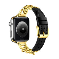 Apple Watch Chain and Genuine Leather Watch Strap - Black and Gold - watch Noco