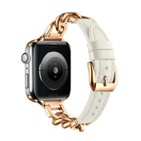 Apple Watch Chain and Genuine Leather Watch Strap - White and Rose Gold - watch Noco