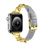 Apple Watch Chain and Genuine Leather Watch Strap - Grey and Gold - watch Noco