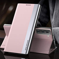 ND Flip Front Cover with Magnetic Flap for Samsung Galaxy S21+ - Pink and Silver - acc Noco