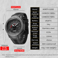 North Edge Mars 3 Carbon Fiber Outdoor Watch 50 Metres Waterproof World Time Stopwatch - Black - watch North Edge