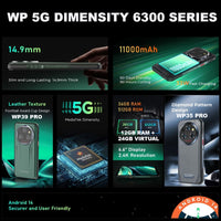 OUKITEL WP35 PRO/WP39 PRO 5G Rugged Phone 12GB RAM + 512GB 6.6’’ FHD + Screen 11000mah Battery - Oukitel