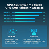 GXMO H56 Mini PC | AMD Ryzen 5 5600H | 16GB RAM 512GB NVMe SSD | Windows 11 Pro - GXMO
