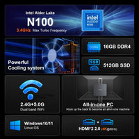 Ninkear N10 Mini PC: Intel N100 Processor 16GB RAM 512GB SSD Windows 11 Pro - BMAX