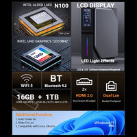 S1 Mini PC LCD Display 16GB RAM + 1TB Storage Intel Alder Lake N100 Windows 11 Pro - BMAX