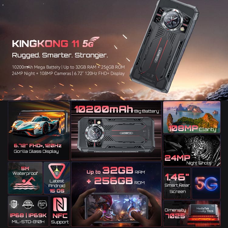 CUBOT Kingkong Star(2023) 5G Teléfono Movil Resistente Android 13, 24GB