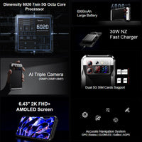 Doogee V20S 5G Rugged 12GB+256GB 6.43’ AMOLED 50MP Camera 20MP Night Vision Mini Display 6000mA Battery