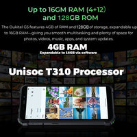 Oukitel G5 Rugged Phone 6300mAh Battery 4GB RAM + 128GB Camping Light - Black - Oukitel