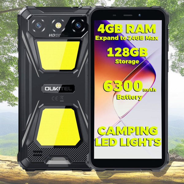Oukitel G5 Rugged Phone 6300mAh Battery 4GB RAM + 128GB Camping Light - Black - Oukitel