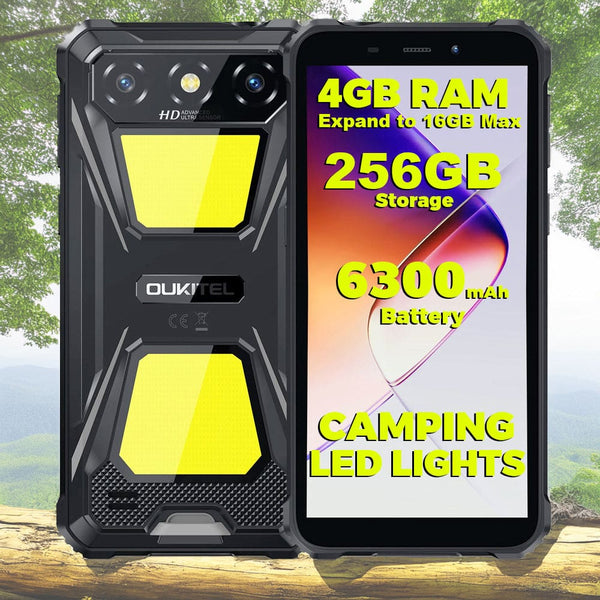Oukitel G5 Rugged Phone 6300mAh Battery 4GB RAM + 256GB Camping Light - Black - Oukitel