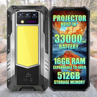 Oukitel WP100 Titan 5G Rugged Projector Phone 33000mAh Battery 16GB RAM + 512GB Camping Light - Black - Oukitel
