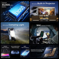 Oukitel WP100 Titan 5G Rugged Projector Phone 33000mAh Battery 16GB RAM + 512GB Camping Light - Black - Oukitel