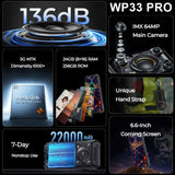 OUKITEL WP33 PRO 5G Rugged 136dB Speaker 22000mAh Battery 8GB+256GB
