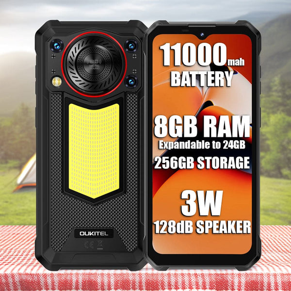 Oukitel WP53 Pro Rugged Phone 11000mAh Battery 8GB RAM + 256GB Camping Light Android 15 - Black - Oukitel
