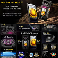 Ulefone Armor 30 Pro 5G 16GB RAM + 512GB 6.95’’ + 3.4’’ Dual Screen 50MP Cam 64MP IR Night Vision - Ulefone